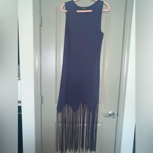 Fab’rik Sleeveless blue maxi dress with fringed bottom Size M
